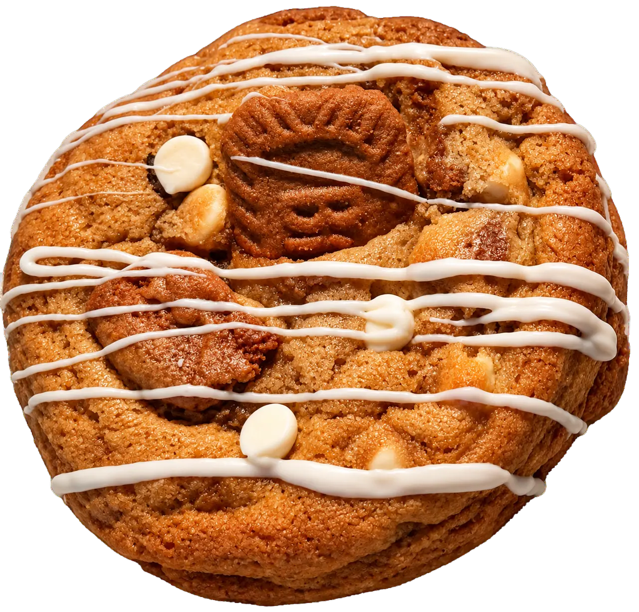 Biscoff Dream gourmet cookie with white chocolate drizzle